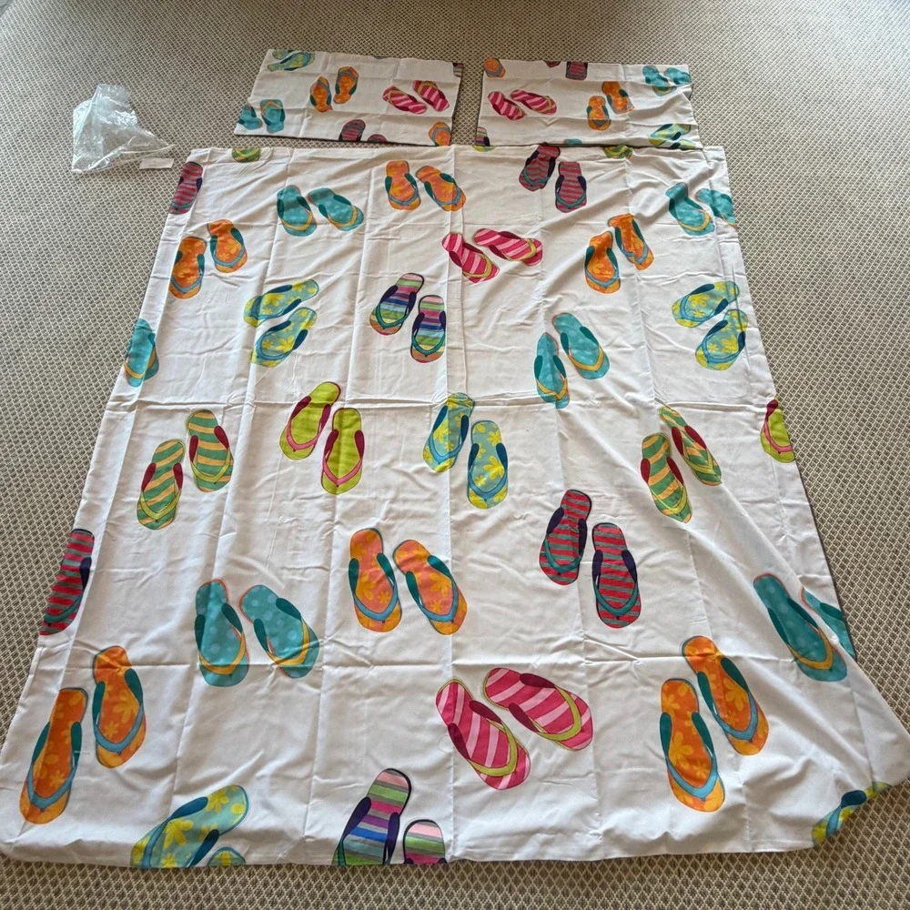 Flip Flop Duvet Cover Set Twin 2 Pillowcases Beach House Coastal Dorm Bedding
